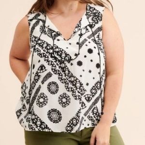 Anthropologie Giuliana Cream and Black 100% Silk Sleeveless Geometric Blouse Top